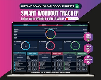 Workout Planner Google Sheets Dark Exercise Tracker Spreadsheet Fitness Template Gym Weightlifting Planner Training Progress Mentoring