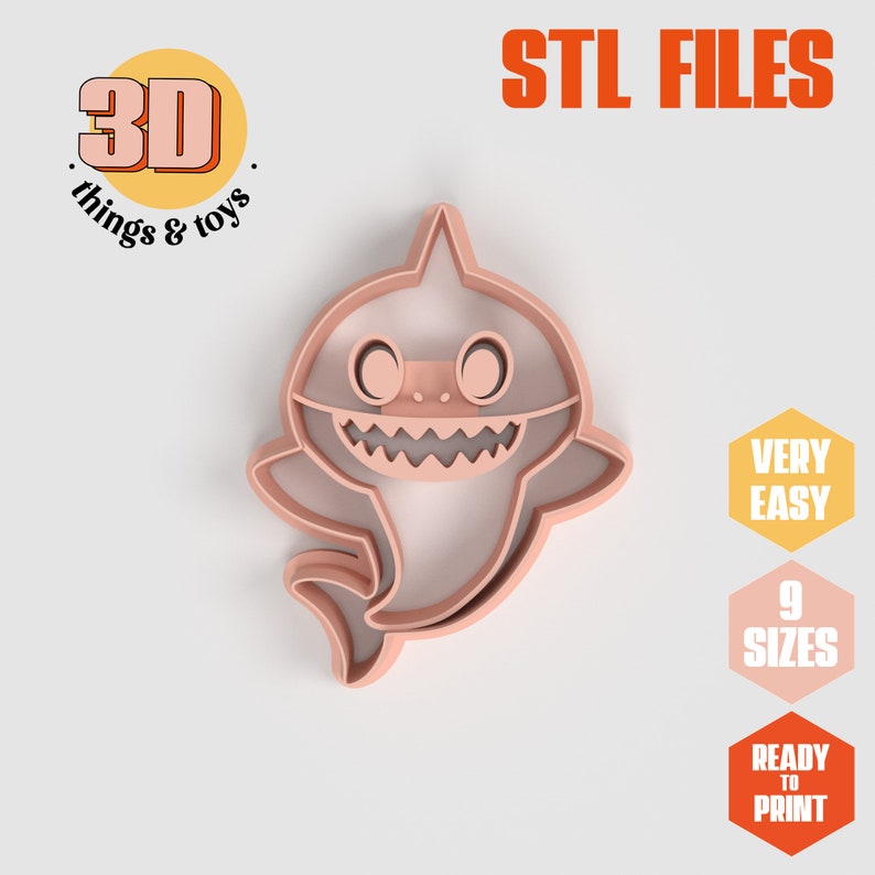 Juego de cortadores con forma de tiburón loco STL Animal 9 tamaños Perfecto para galletas, joyería y manualidades Diseño único y versátil imagen 1