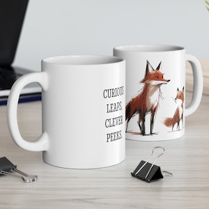 Curious Fox Family 11oz Ceramic Mug - Fox Mug, Fox Family Gift, Wildlife Enthusiast Present, Thoughtful Nature Lover Gift