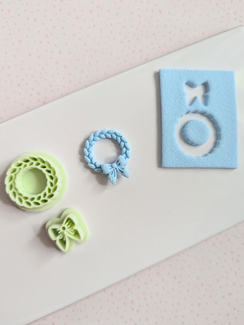 Christmas Wreath and Bow Polymer Clay Cutters Set Christmas Wreath Clay