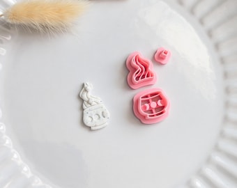 Detailed cauldron polymer clay cutter set Halloween clay cutters witchy clay cutters embossing tools clay supplies jewellery making supply