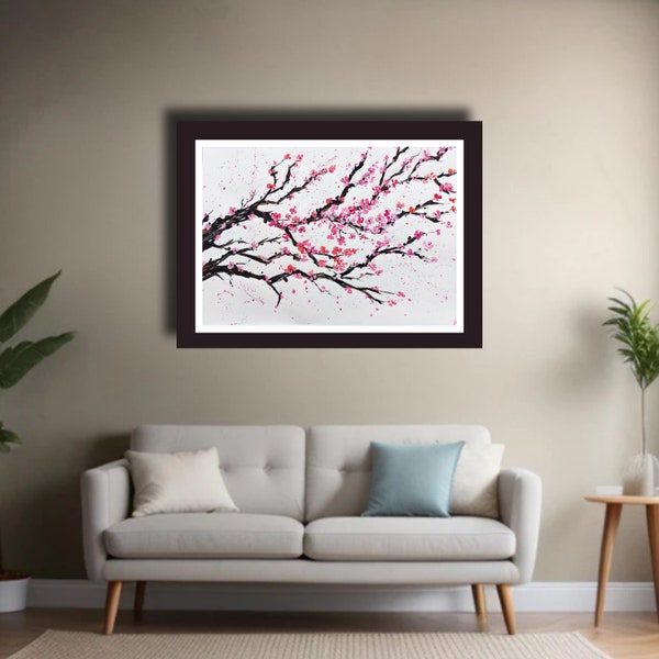 Japanisches Rosa-Pinkes Kirschblüten-Gemälde,ZEN,Meditation,50x70cm,Sakura,Original,Unikat,handgemalt,Asiatische Kunst,Feng Shui,Ästhetik
