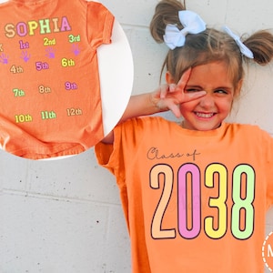 Comfort Colors® Custom Class Of 2038 Handprint Shirt, 2039 Graduation Tee, Gift for New Student First Day of School, Grow With Me Photo Day