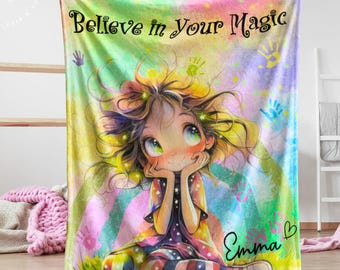 Manta de afirmación personalizada para niñas, manta con nombre personalizado, regalo para adolescentes con arcoíris pastel, manta de ánimo para hija