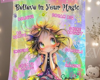 Manta personalizada con frase "Eres una niña", manta con nombre personalizado, regalo para adolescentes con arcoíris pastel, manta de ánimo para hija.