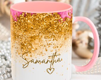 Pink Gold Marble Mug, Personalized Mug, Custom Name Cup, Coffee Tea Cup Gift For Her, Birthday Gift For Her Him, Sister Mum Birthday Gift