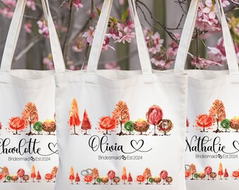 Draagtas bruidsmeisje herfst, canvas draagtas herfst, draagtas aangepaste canvas, personaliseer verjaardagscadeaus voor vrouw, personaliseer tas geboortebloem