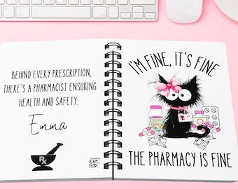 Funny Personalized Pharmacist Gift Notebook, Pharmacy Gift, Student Pharmacist Present, Coworker Gift Funny Office, White Elephant Gift Idea