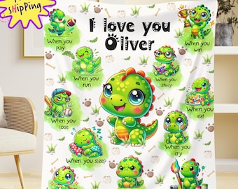 Personalized Kids Dinosaur Alphabet Blanket, Boy Blanket, Baby Blanket, Kids Blanket, Personalized Gift, Gift for Baby and Toddlers