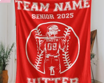 Personalized Softball Blanket With Team Name And Number, Senior 2025 Sports Gift For Girls, Custom Player Blanket For Softball Team