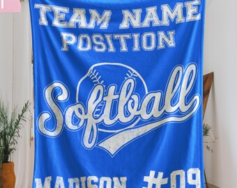Personalized Softball Blanket With Team Name And Number, Senior 2025 Sports Gift For Girls, Custom Player Blanket For Softball Team