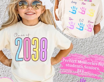 Senioren Junioren 2026 Benutzerdefinierte Klasse von 2038 Handabdruck Shirt, 2039 Abschluss T-Shirt, Geschenk für neue Schüler Ersttagsschule, Wachsen Sie mit mir Fototag