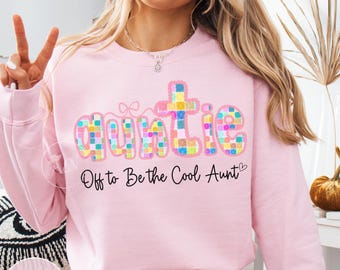Sudadera Comfort Colors® personalizada "Off to be cool" para tía, camiseta de cuadros para tía, camiseta de moda para tía, anuncio de embarazo personalizado, regalo para tía primeriza