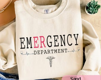 Comfort Colors® Emergency Department Sweatshirt, ER Nurse Crewneck, Hospital Staff Shirt, Emergency Room Gift, Medical Team Apparel