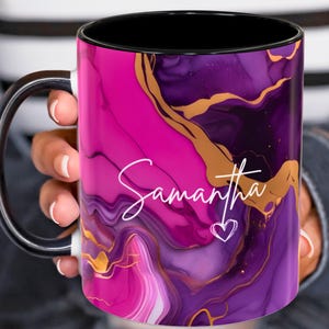 Purple Marble Mug, Personalized Mug, Custom Name Cup, Coffee Tea Cup Gift For Her, Birthday Gift For Her Him, Sister Mum Birthday Gift