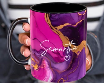 Purple Marble Mug, Personalized Mug, Custom Name Cup, Coffee Tea Cup Gift For Her, Birthday Gift For Her Him, Sister Mum Birthday Gift