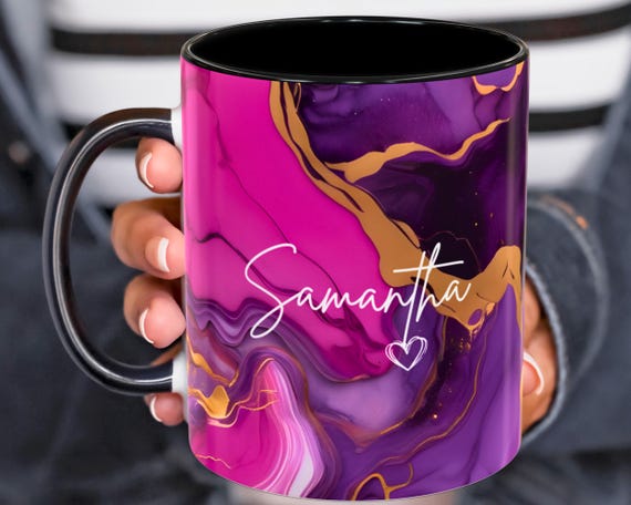 Purple Marble Mug, Personalized Mug, Custom Name Cup, Coffee Tea Cup Gift For Her, Birthday Gift For Her Him, Sister Mum Birthday Gift