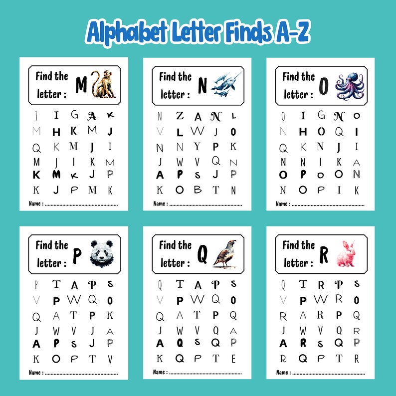 Alphabet Letter Finds A-Z PDF Printable Kids Educational Activity ...