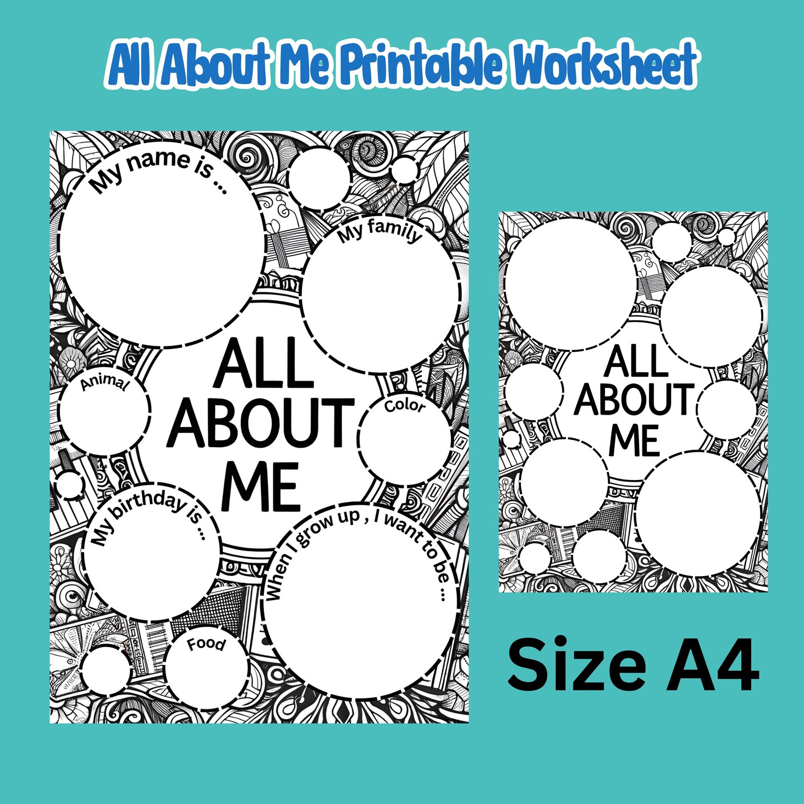 All About Me Printable Worksheet Instant Download PDF PNG JPG A4 All About Me Printable Worksheet Instant Download PDF PNG JPG A4