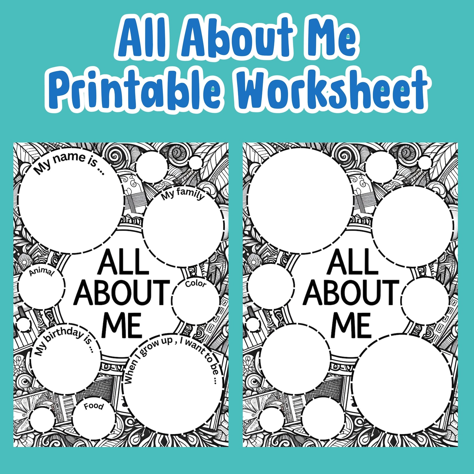 All About Me Printable Worksheet Instant Download PDF, PNG, JPG A4