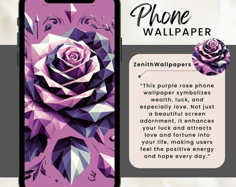 Purple Rose Lucky Phone Wallpaper - Elegant Floral Digital Background for Smartphones, Instant Download, Aesthetic Mobile Screen Saver