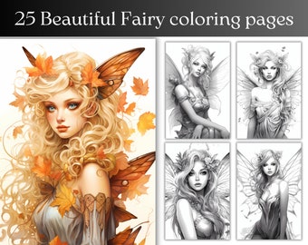 Fairy Coloring Book: 25 Grayscale Fantasy Pages (PDF & PNG)