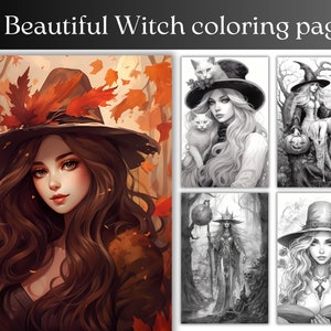 25 Beautiful Witches Coloring Pages for Adults Fantasy Coloring Book Printable Instant Download Grayscale Coloring Pages