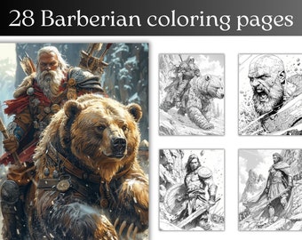 Dibujos para colorear de guerreros bárbaros: Arte fantástico de rol (Descarga PDF)