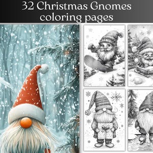 Grayscale Christmas Gnomes Coloring Pages, Fun and Creative Holiday Art for Adults, Christmas Coloring Book, Instant Download Printable