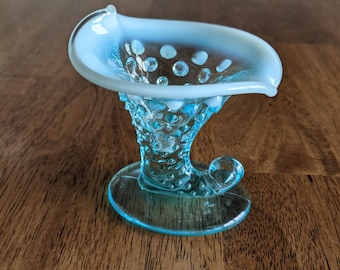 Fenton Hobnail Cornucopia Opalescent Blue, Vintage, Fenton Glass, Fenton Collectible Hobnail Glass, Vintage Home Decor, Vase, Candle Holder