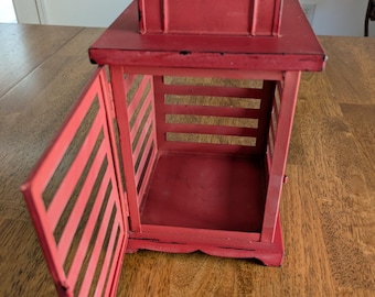 Red Tin Candle Lantern with Handle, Vintage, Distressed, Beach, Farmhouse, Country, Porch, Patio