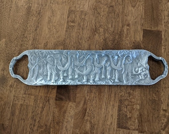 Cast Metal Pewter Look Elephant Tray, Vintage, Tray with Handles, Serving Tray, Table Decor, Shelf Decor, Centerpiece, Gift