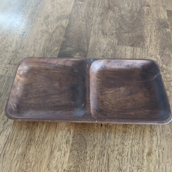 Divided Wood Serving Tray, Vintage, Woodard & Charles, Philippines, Acacia Wood Tray, Wood Trinket Tray, Table Decor, Desk Accessory