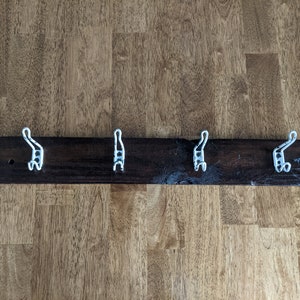Coat Rack With 4 Vintage Chipped Painted Metal Coat Hooks, Handmade Coat Rack, Coat Hooks, Gift, Wall Mounted Coat Rack, Entry Way Coat Rack
