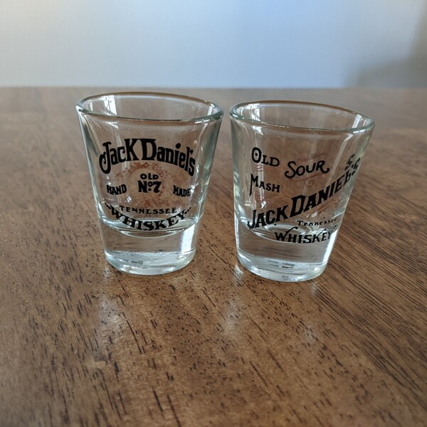 Jack Daniels Shot Glasses, Set of 2, Vintage, 1980's, Barware, Retro, Gift