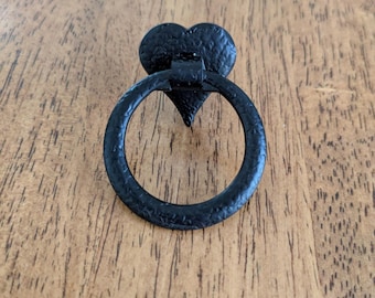 Set of 2 Amerock Black Hammered Metal Ring Pulls, Vintage, Heart & Drop Ring Pulls, Cabinet Hardware, Dresser Hardware, Amerock T-409 Pull