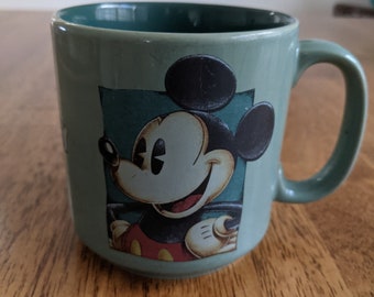 Mickey Mouse Mug, Vintage, Disney Coffee Mug, Ceramic Mug, Classic Mickey Mouse, Green Mug, Handled Mug