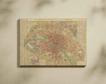 みや　額装　西洋古地図　1856年　 Levasseur 「パリ全図」美品 19 世紀のパリの印刷可能な地図。美術工芸、日記、スクラップブック