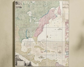 1733 Map of United States: Henry Popple's Historic Wall Art (Digital Download)