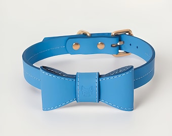 Blue Dog Collar Leather Vegetable Tanned | Handmade Sustainable Elegant | Adjustable Durable Double Layer Pet Collar Premium