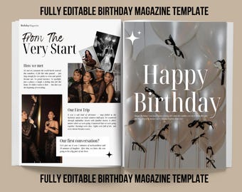 Editable Birthday Magazine Template, Canva Gift (Digital Keepsake)