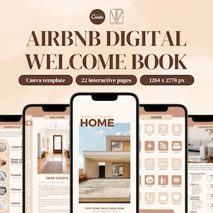 Digital Airbnb Welcome Book Canva Template Airbnb House Book Template Canva Digital Guest Book VRBO Short Term Rental Vacation