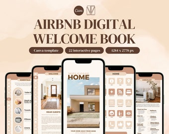 Digital Airbnb Welcome Book Canva Template Airbnb House Book Template Canva Digital Guest Book VRBO Short Term Rental Vacation