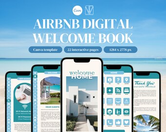 Digital Airbnb Welcome Book Canva Template Digital Airbnb House Book Template Canva Digital Guest Book VRBO Short Term Rental Beach Vacation