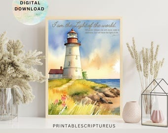 Printable Wall Art - I am the Light of the World -  John 8:12 | Christian Gift |  Bible Verses