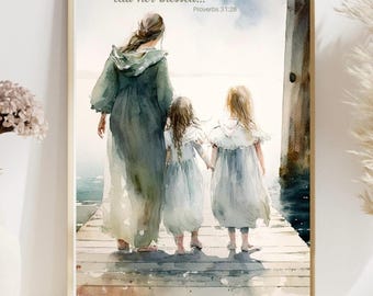 Printable Wall Art - Her Children call her Blessed  -  Proverbs 31:28 | Christian Gift |  Bible Verses | Mother's gift