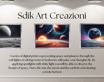 Arte da parete colorata ispirata allo spazio e alla sua vastità con Marte, il pianeta Terra, il sole e la luna, poster Galassie cosmiche nella tua casa ARTE DIGITALE