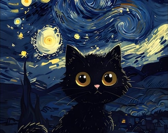 Playful Cat In Famous Background Digital Artwork – Cute Printable Wall Decor for Animal Lovers - With 2 Bonus Images