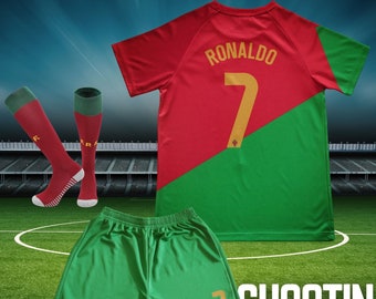 Portugal Ronaldo Kids Soccer Jersey Kit | 2022 Limited Special Edition | Jersey Shorts Socks for Boys Girls Youth Sizes | Football Uniform