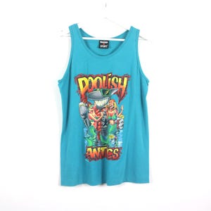 Débardeur vintage pour homme POOLISH shark 1994 bleu sarcelle de Floride, débardeur vintage imprimé des années 90, livraison gratuite aux États-Unis